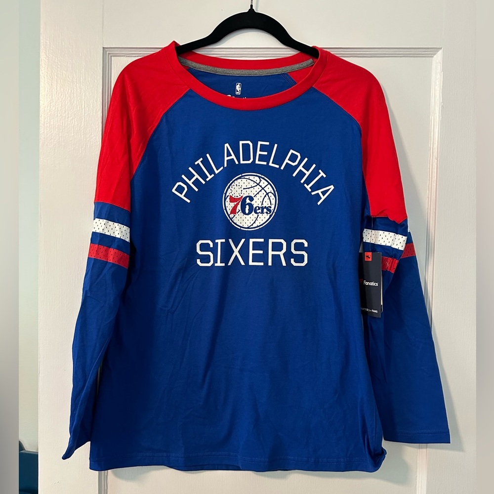 NWT Fanatics Philadelphia 76ers Kids Long Sleeve Shirt - Blue and Red